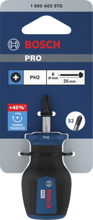 Tua vít ngắn Bosch PRO PH2 x 25 mm với tay cầm tiện dụng.